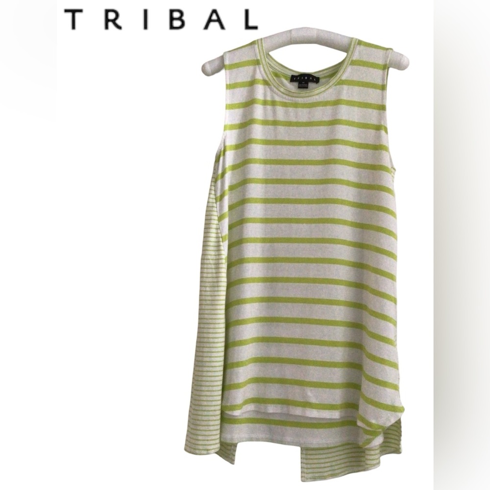 🐝Tribal Green and White Striped Tank Top
